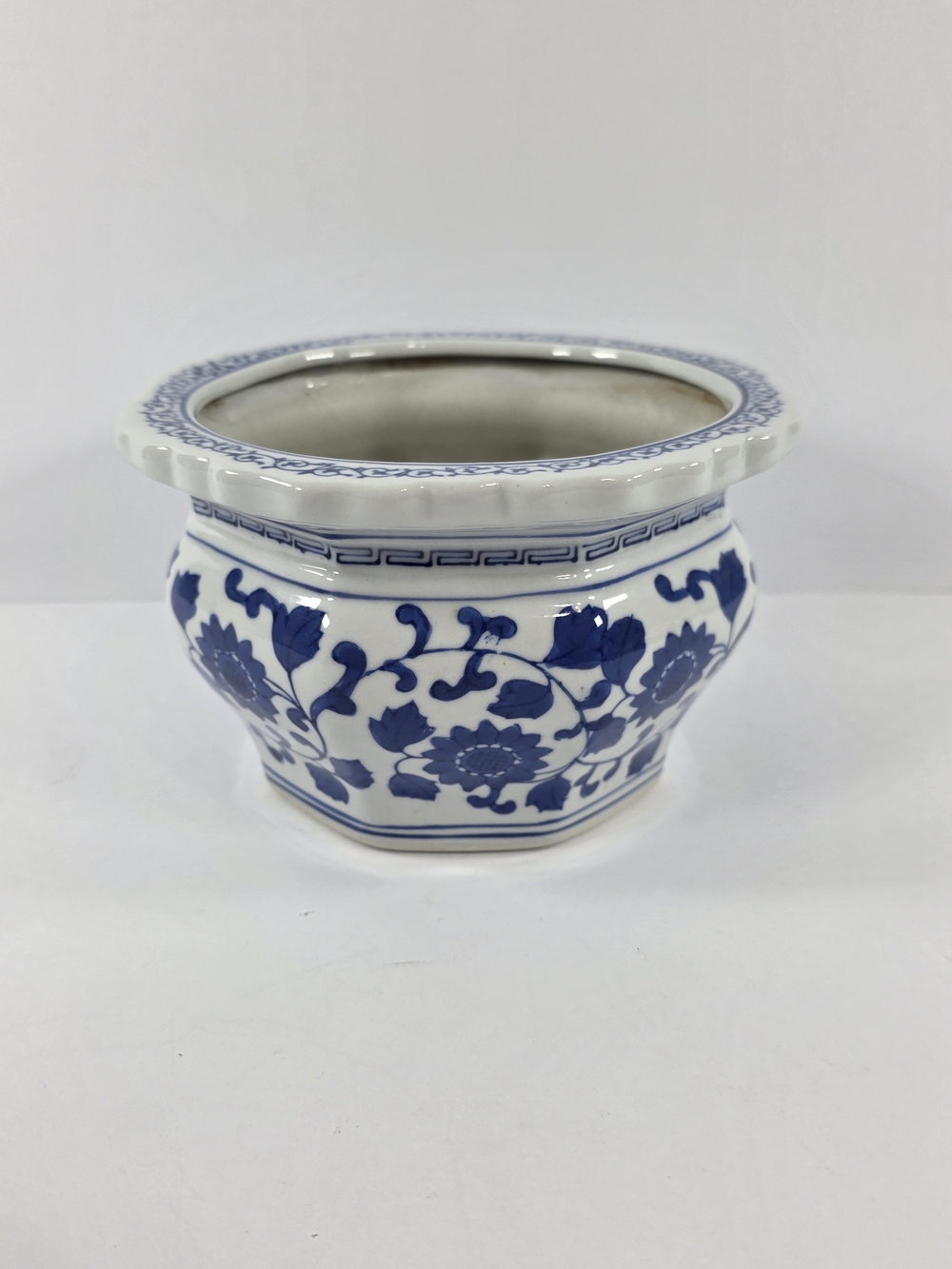 Chinoiserie Floral Design Blue And White Porcelain Planter